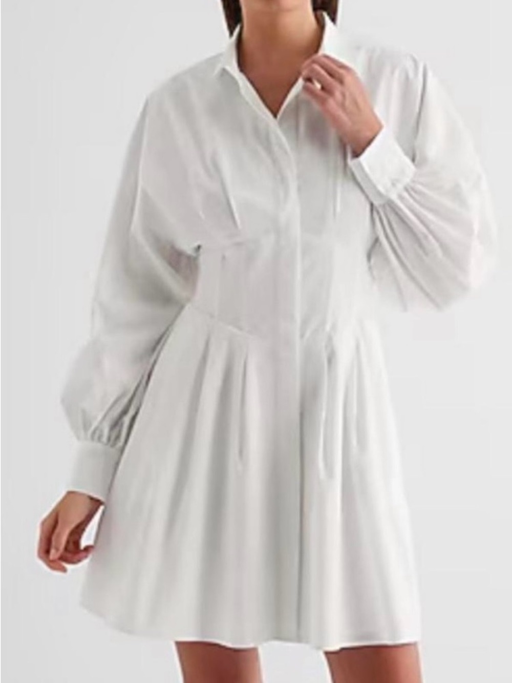 Express Fit & Flare Shirt Dress Pocket Mini corset-style waist balloon Sleeve XS